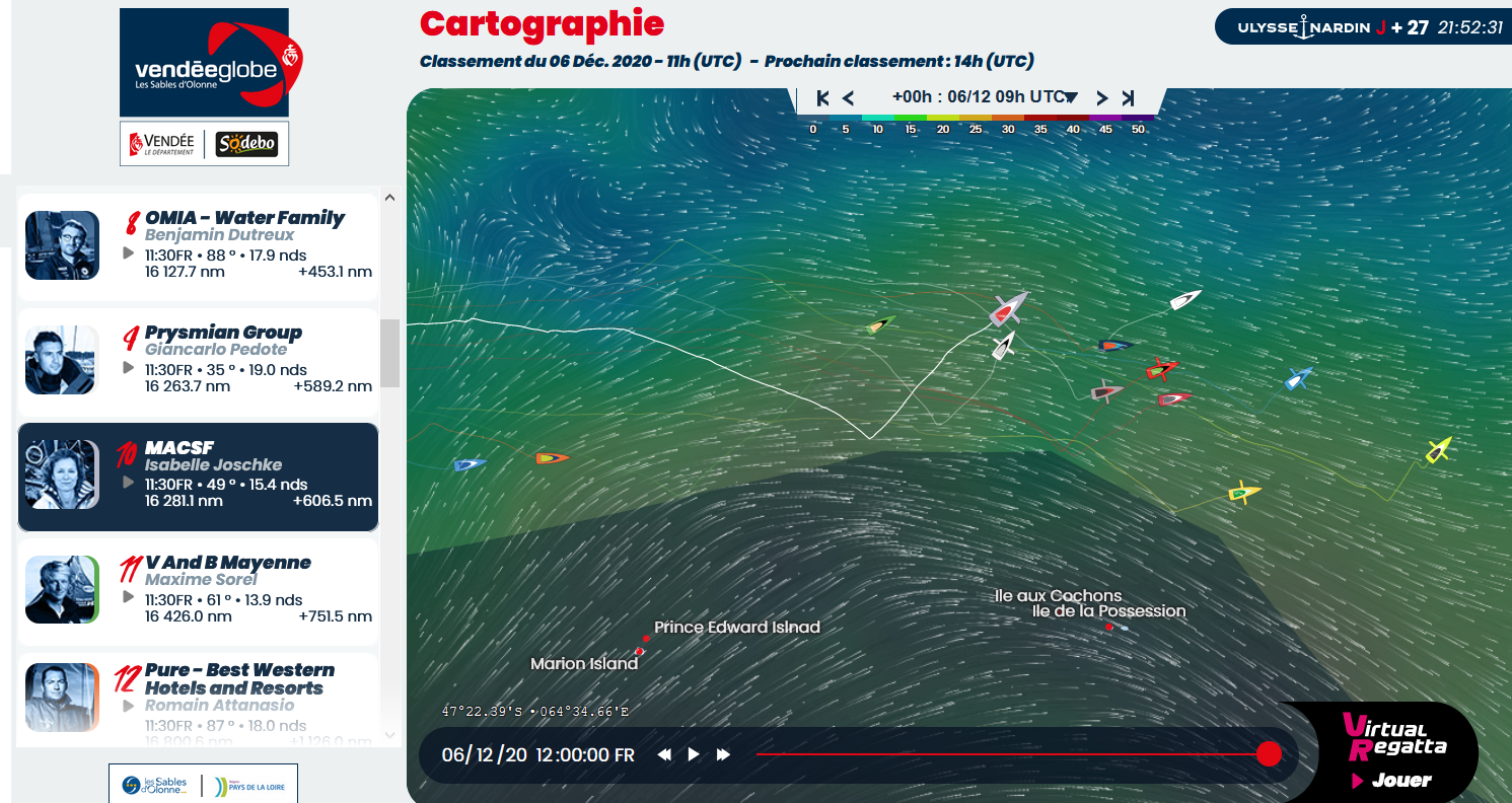 Vendee Globe 2020-12-05 – Isa auf Abwegen – Kevin Escoffier auf Fregatte umgestiegen