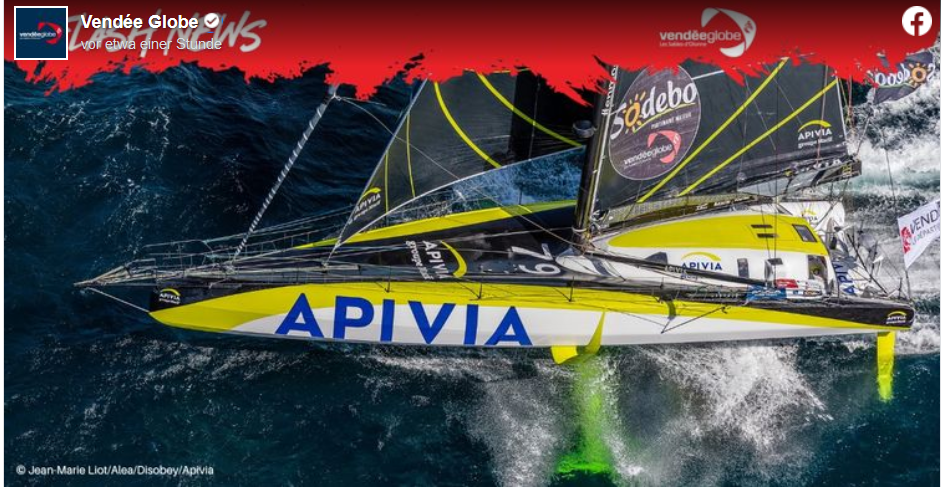 Vendee Globe 2020-12-14  –  Apivia  Backbord Foil beschädigt