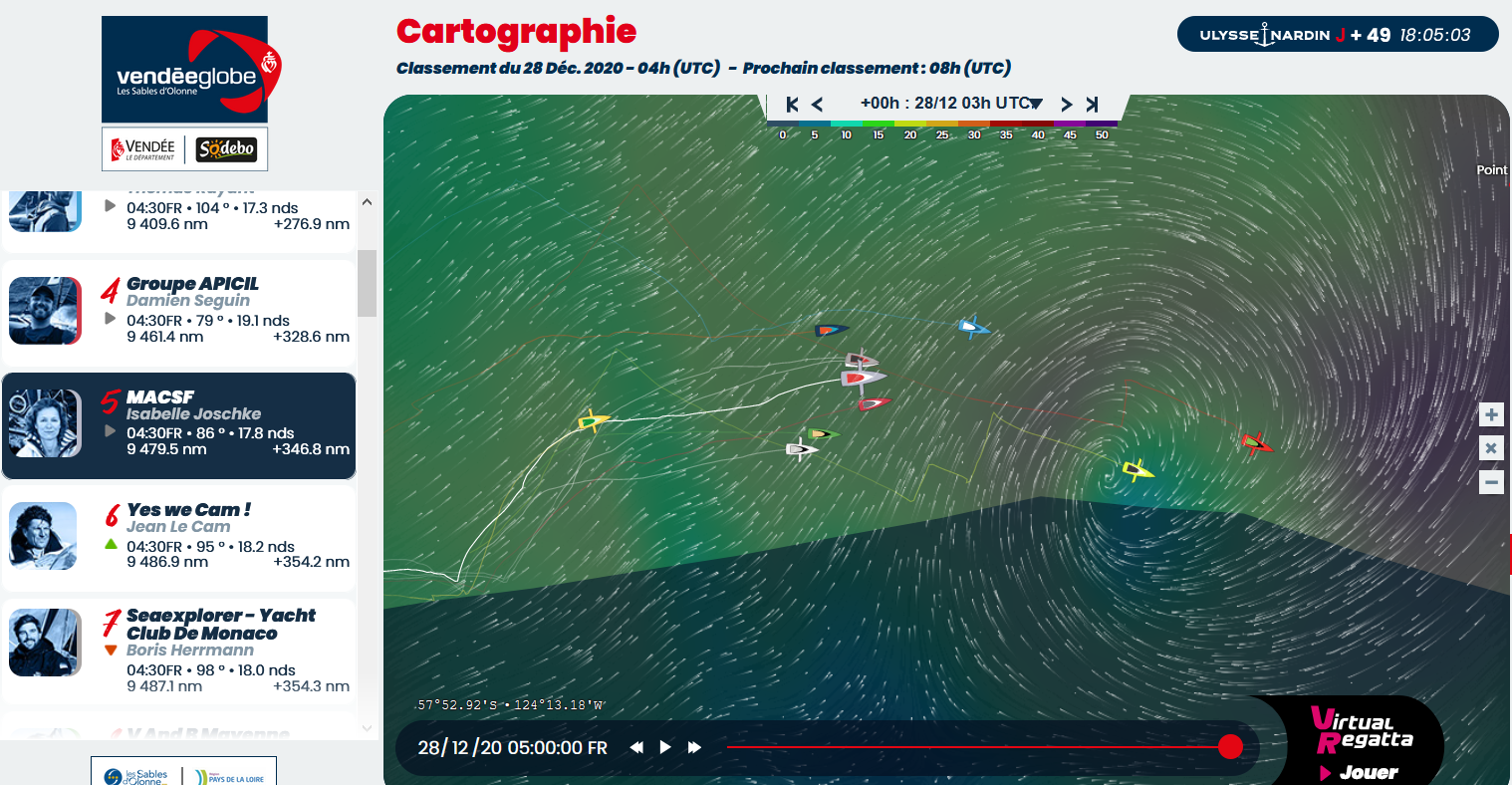 Vendee Globe 2020-12-28  –  Isabelle zwei Plätze vor Boris