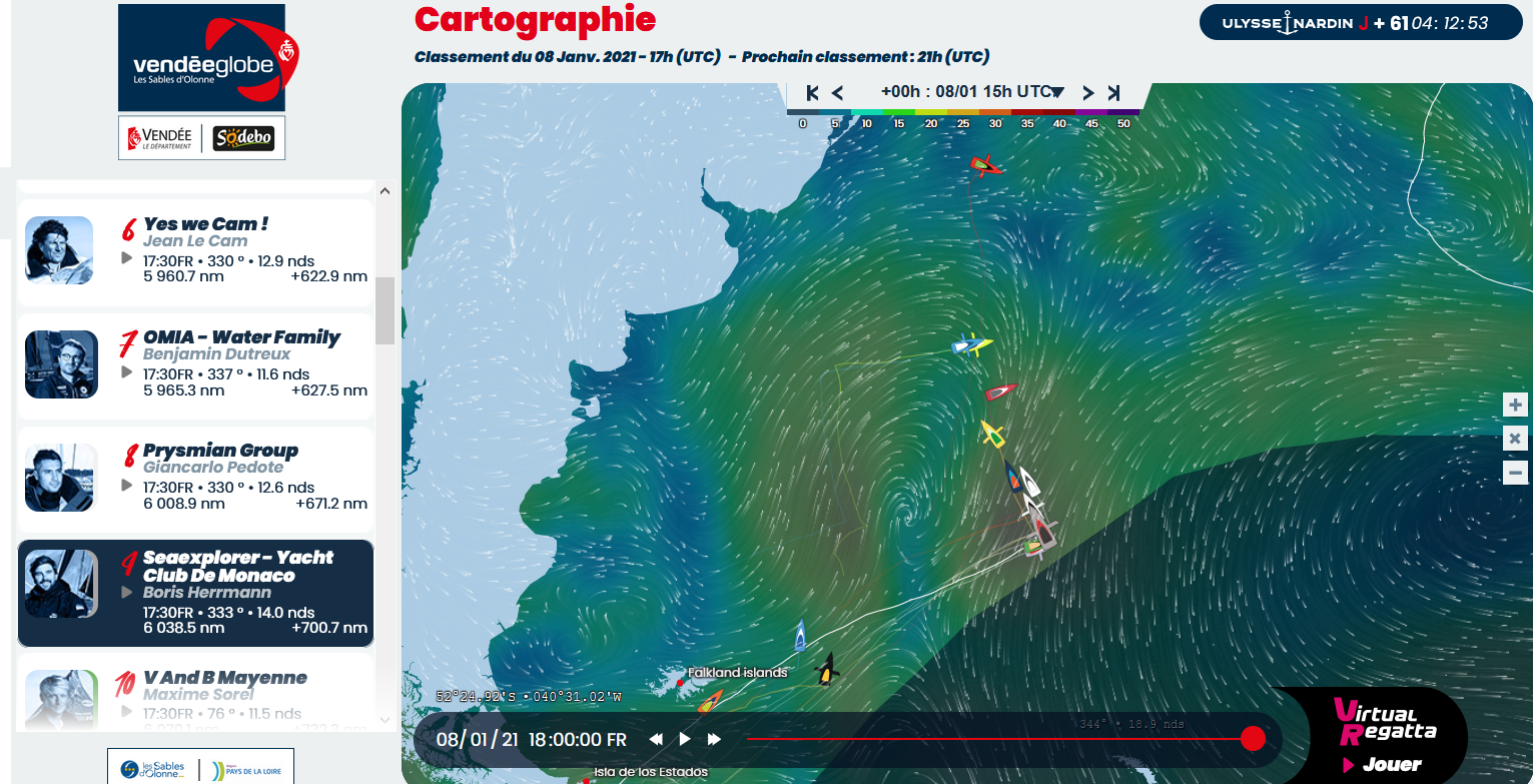 Vendee Globe 2021-01-08   –  Boris wird langsamer