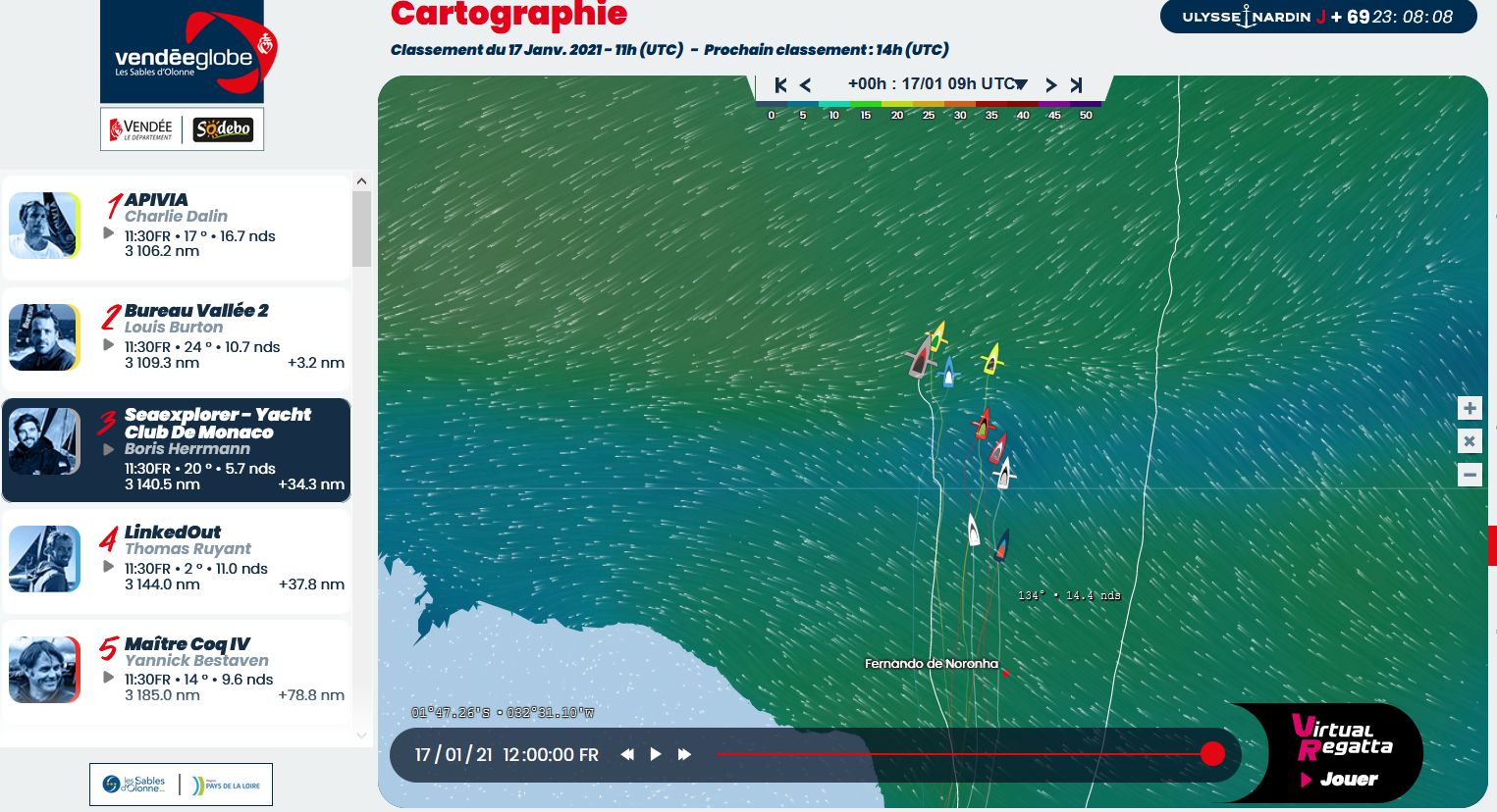 Vendee Globe 2021-01-17  –   Boris Herrmann  auf Rang 3