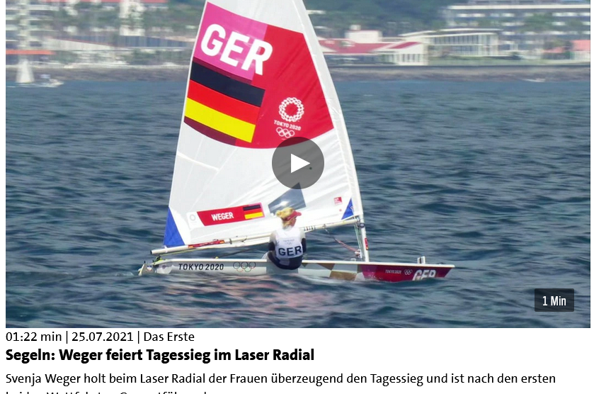 Olympia 2021 – Tag 1 – Svenja Weger mit Tagessieg im Laser Radial