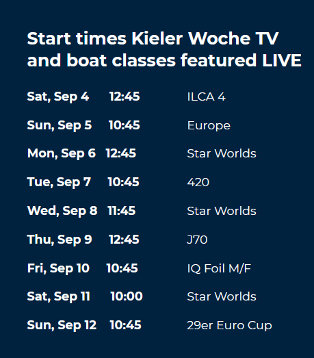 Kieler Woche TV    4 – 12 September 2021 On Air