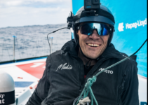 The Ocean Race 2023 – Leg 3 – Day 5 – Will Harris repairing the mast