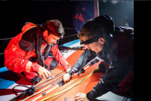 The Ocean Race – Leg 3 – Day 14 –  Malizia – J3 tack piece repair