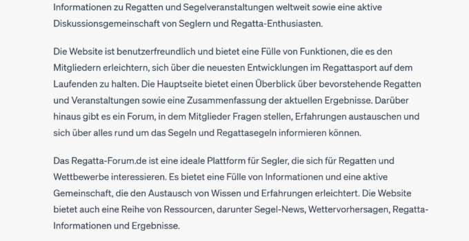 ChatGPT über Regatta-Forum.de