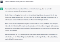 ChatGPT – sollte man Patron von Regatta-Forum.de werden