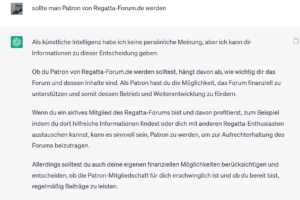 ChatGPT – sollte man Patron von Regatta-Forum.de werden